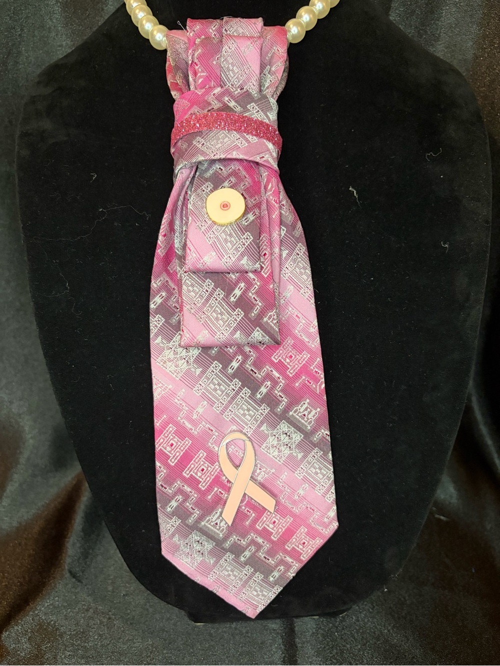 Pink Patterned Women's Scarf Wrap with Ribbon Accent